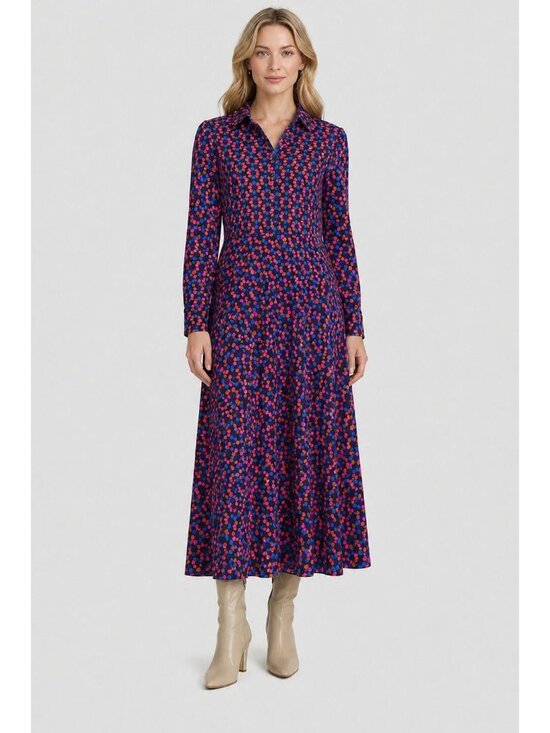 Boden Dresses & Skirts - Boden Retro print Blue Pink Dress Fit and Flare Maxi Dress size 6 Long stretch